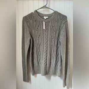 NWT J Crew Womens Cable Knit Wool Blend Sweater Size Small Gray